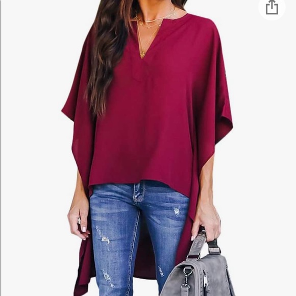 Joteisy (Amazon)- Black V-Neck High Low Hem Blouse - Picture 1 of 7